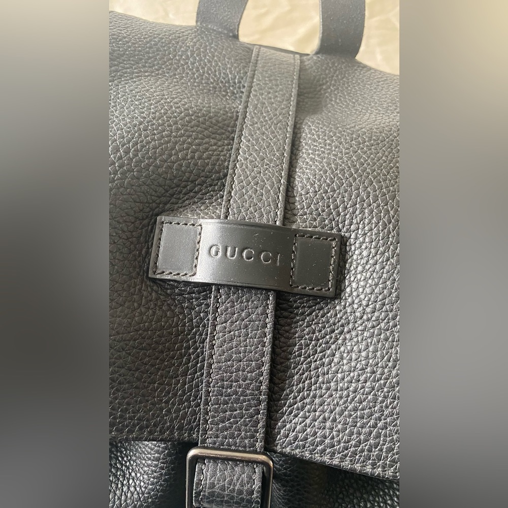 Gucci Black Leather Drawstring Backpack - image 4